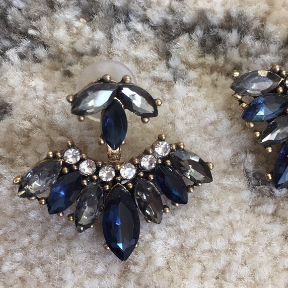 Blue and Smoky Grey Rhinestone Ear Jkt earrings - Picture 6 of 6